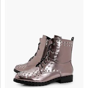 Boohoo Silver Stud Combat Boots sz 38 | NEW
